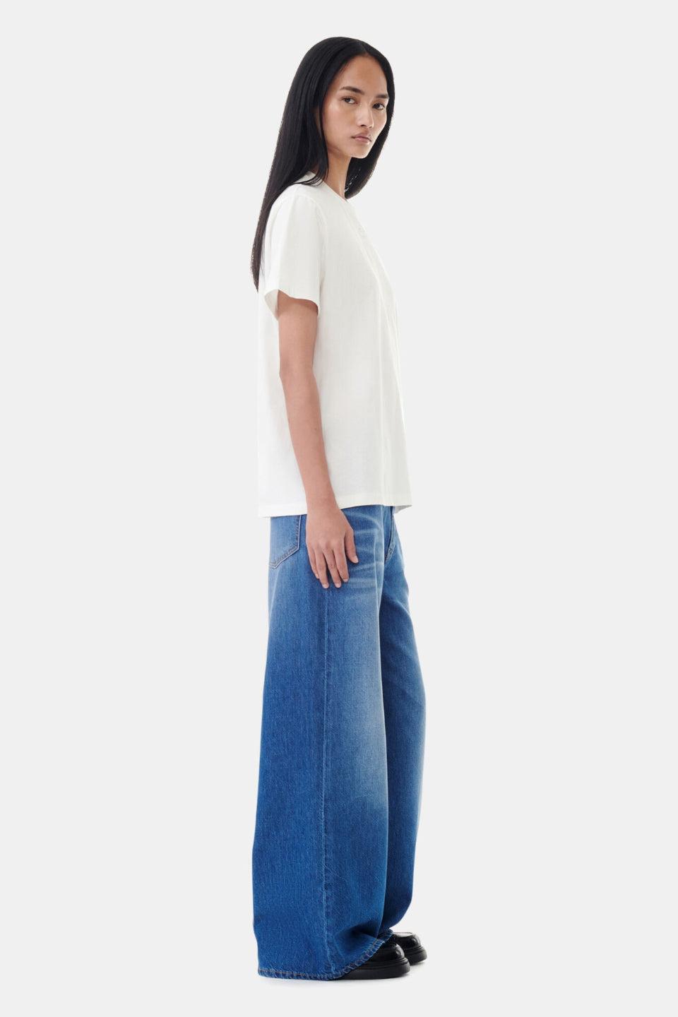 GANNI-White Basic Jersey Rhinestone Relaxed T-shirt-NOWALL