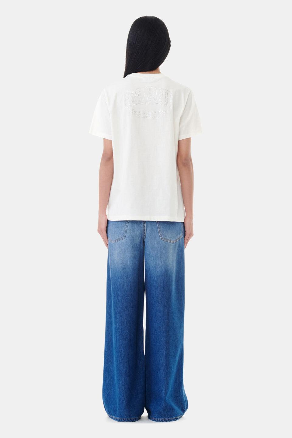 GANNI-White Basic Jersey Rhinestone Relaxed T-shirt-NOWALL