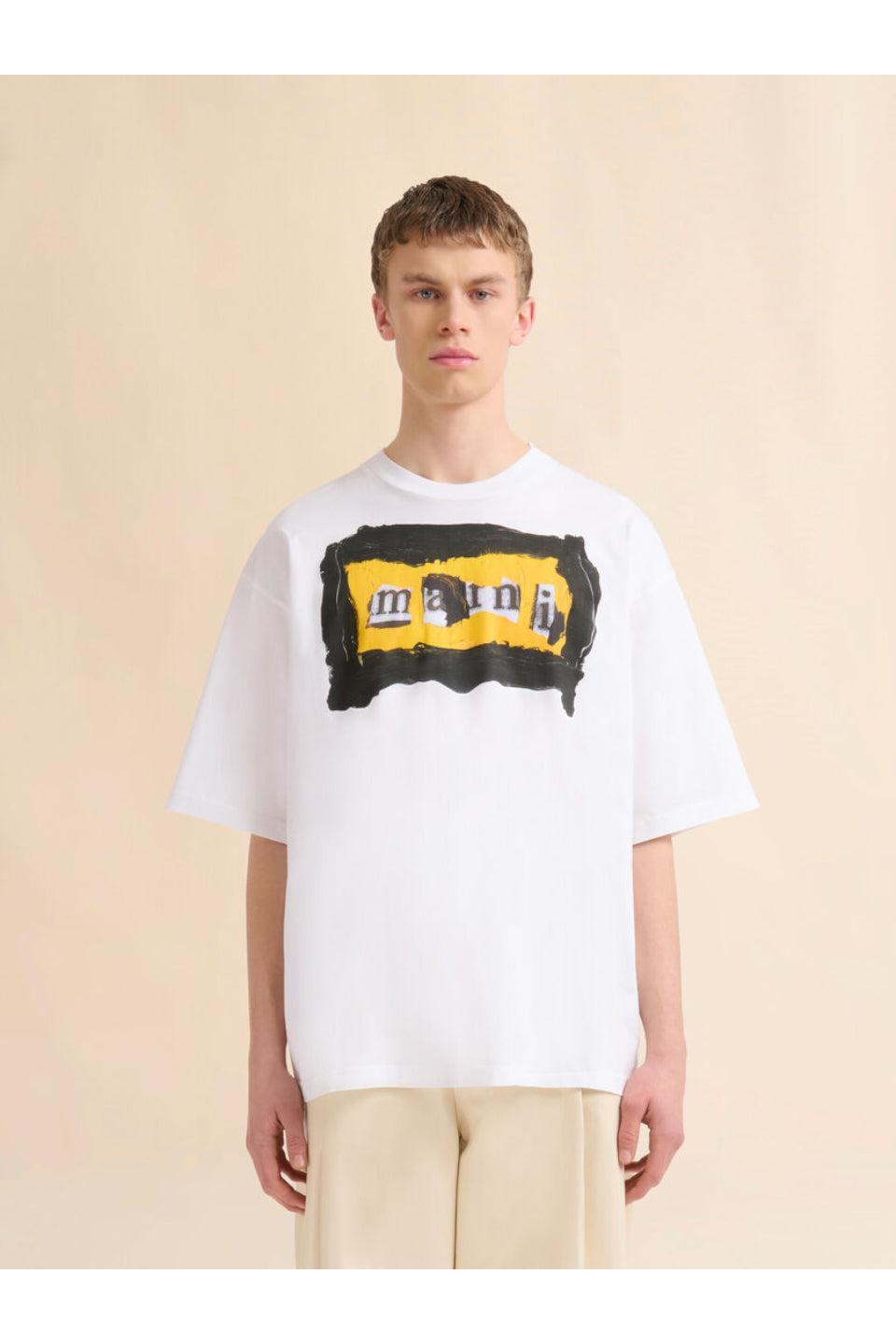 MARNI-White Cotton T-shirt MARNI Collage Print-NOWALL