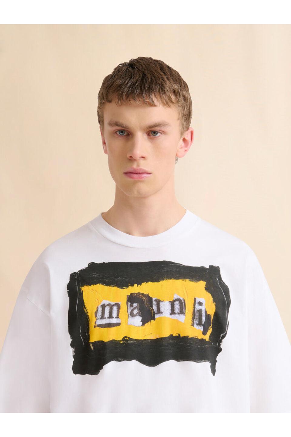 MARNI-White Cotton T-shirt MARNI Collage Print-NOWALL
