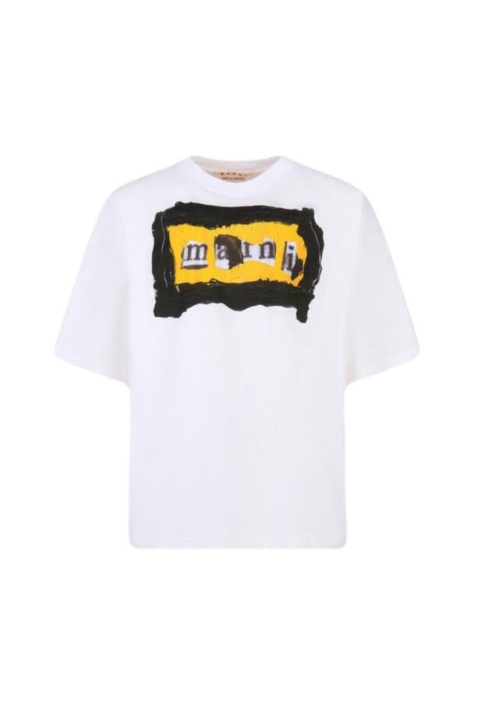 MARNI-White Cotton T-shirt MARNI Collage Print-NOWALL