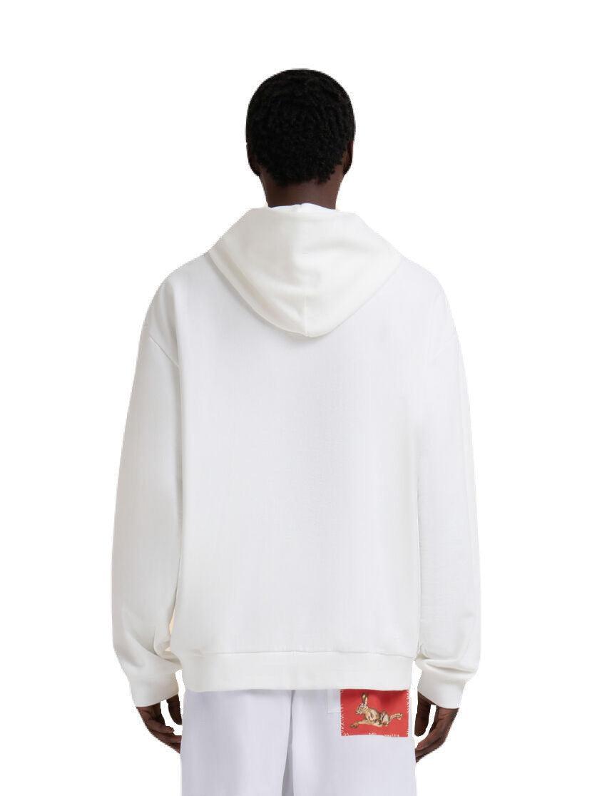 MARNI-White cotton hoodie with wolf print-NOWALL