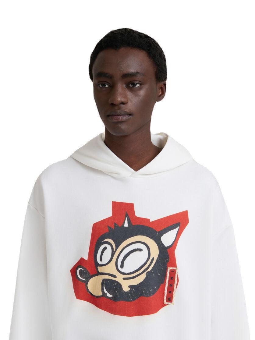 MARNI-White cotton hoodie with wolf print-NOWALL