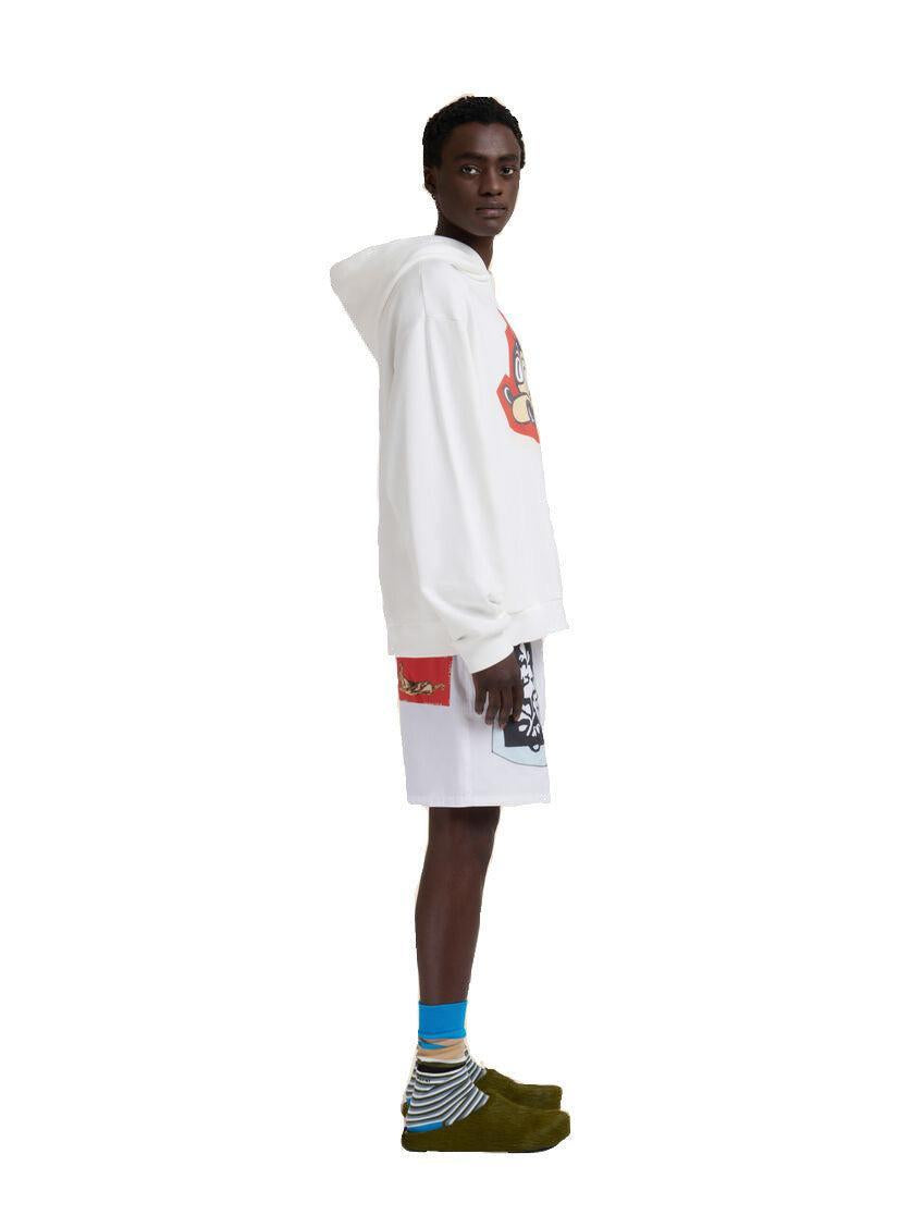 MARNI-White cotton hoodie with wolf print-NOWALL