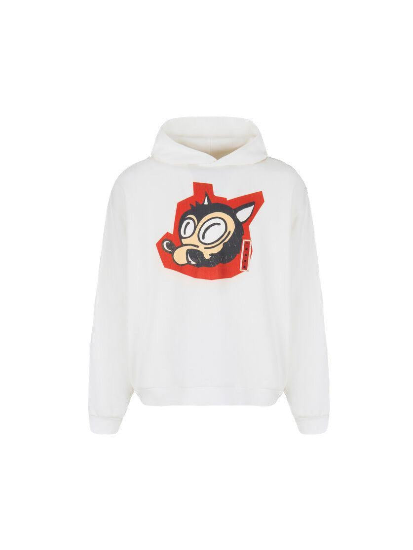 MARNI-White cotton hoodie with wolf print-NOWALL