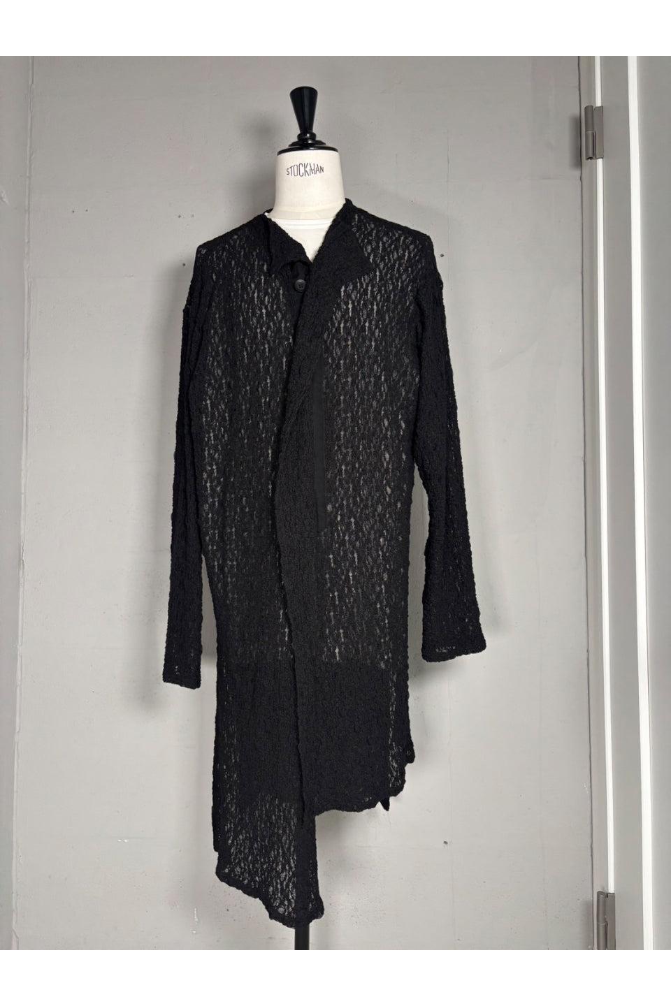 Yohji Yamamoto POUR HOMME-Wrinkle Flower Shipping Asymmetric Hem Cardigan-NOWALL