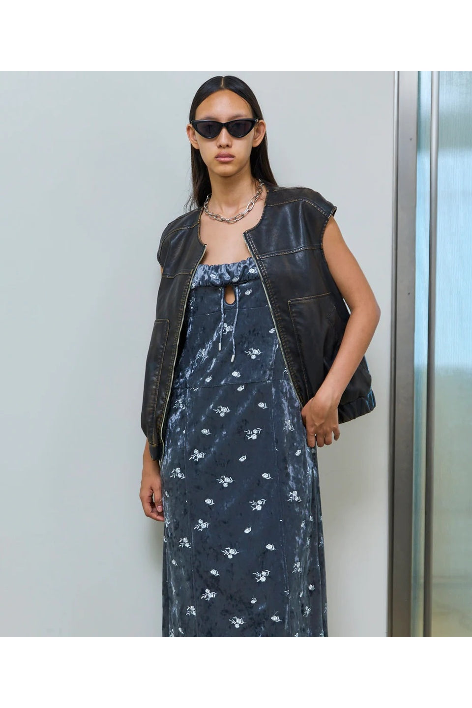 MAISON SPECIAL-【予約商品】Flower Embroidery Velour Camisole Dress-NOWALL