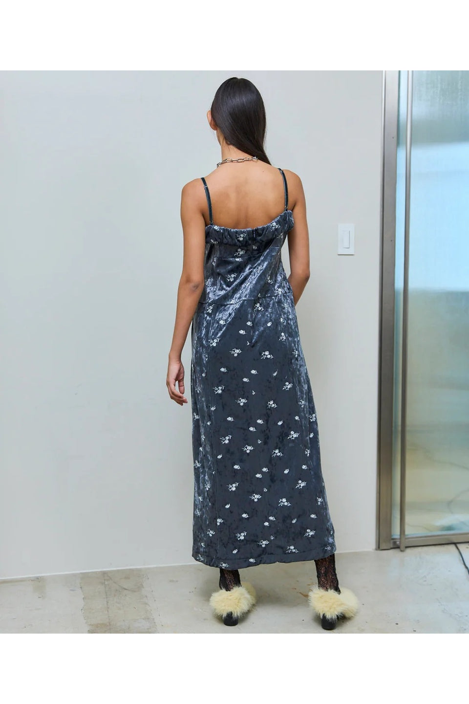 MAISON SPECIAL-【予約商品】Flower Embroidery Velour Camisole Dress-NOWALL
