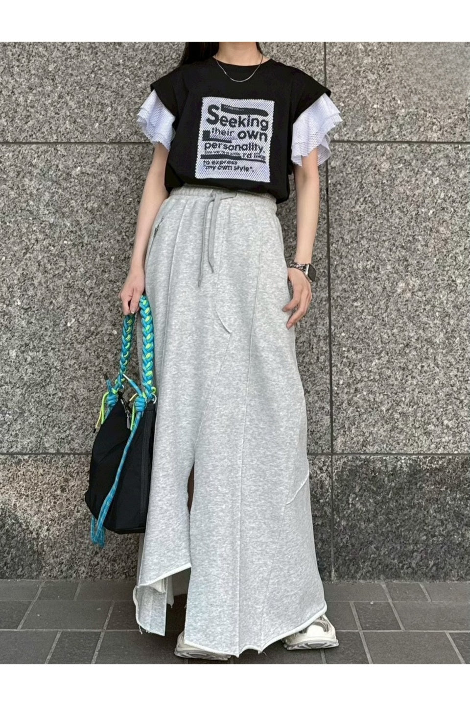 MICALLE MICALLE-Zip Detail Wide Pants-NOWALL