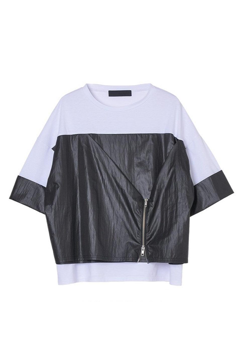 MICALLE MICALLE-Zip Layered Short Sleeve Top-NOWALL