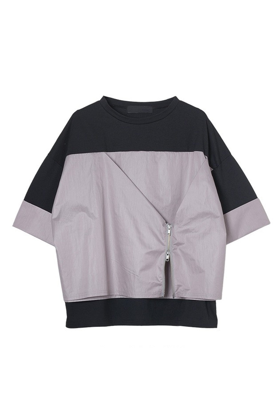 MICALLE MICALLE-Zip Layered Short Sleeve Top-NOWALL