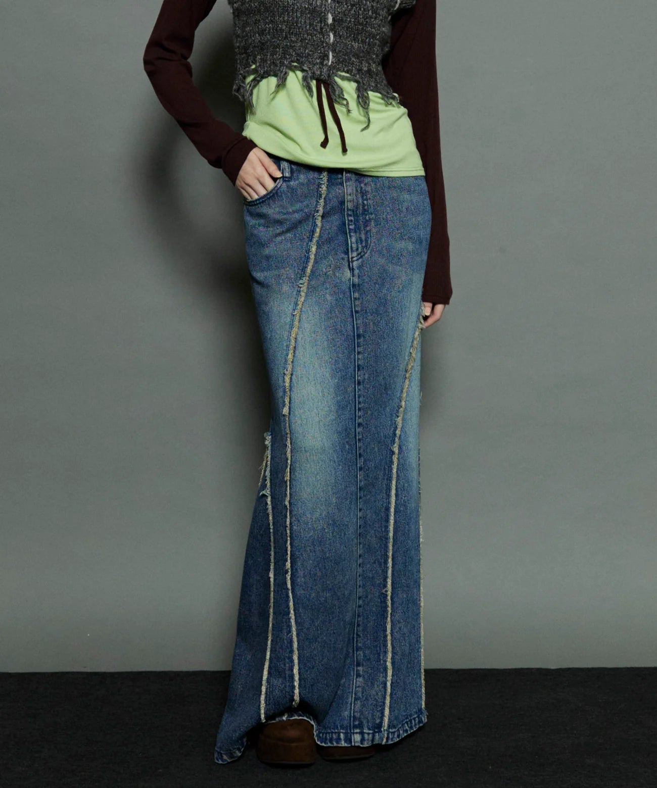 MAISON SPECIAL-Cellulose Denim Maxi Skirt-NOWALL