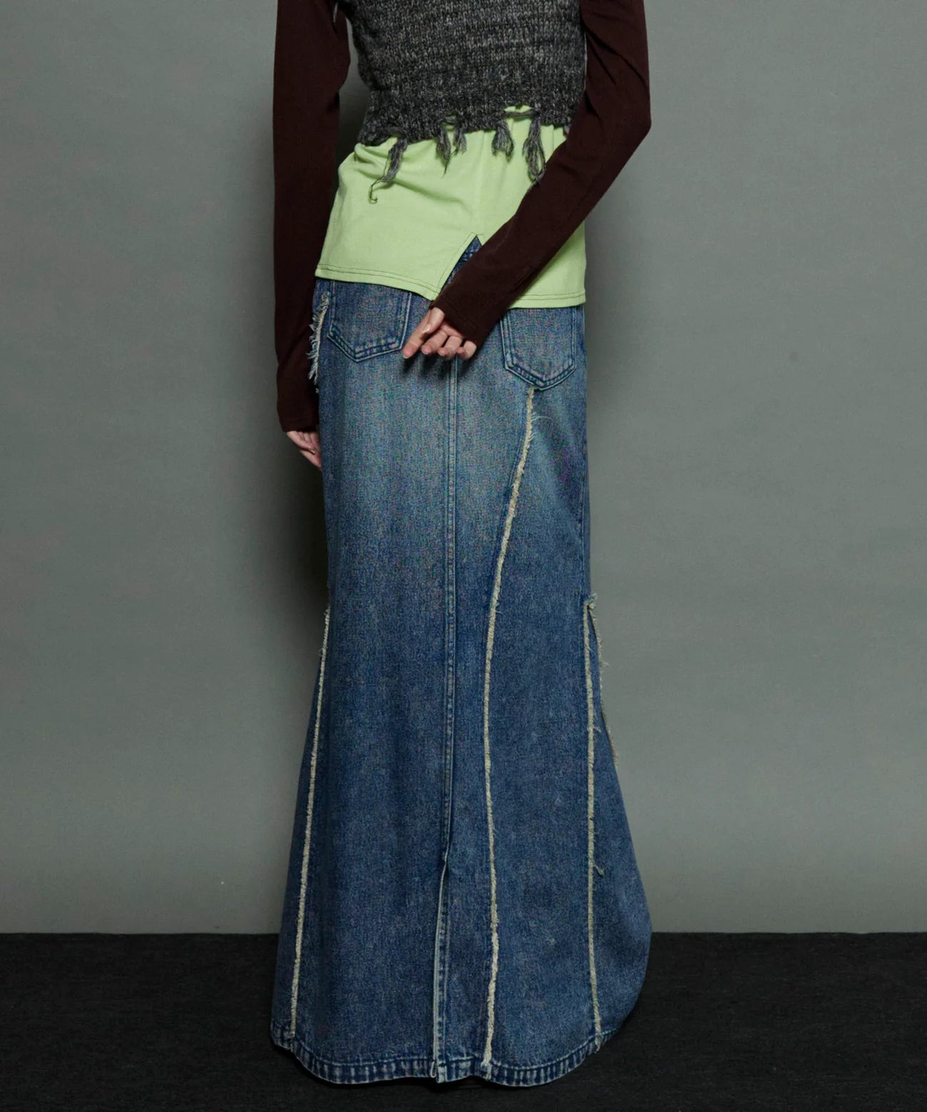 MAISON SPECIAL-Cellulose Denim Maxi Skirt-NOWALL