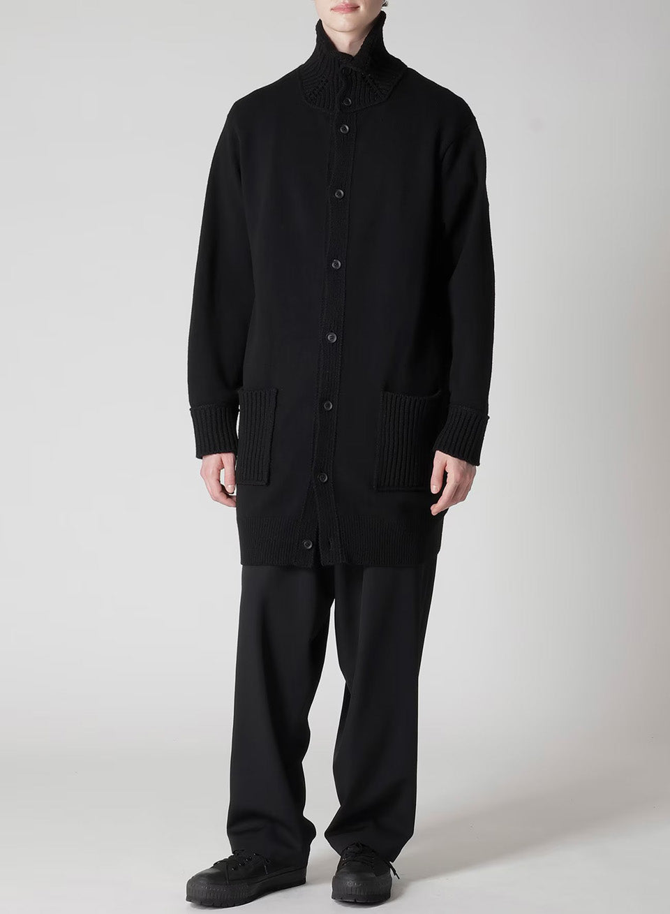 Yohji Yamamoto POUR HOMME-7G Jersey 3G Rib Designed Neck Long Cardigan-NOWALL