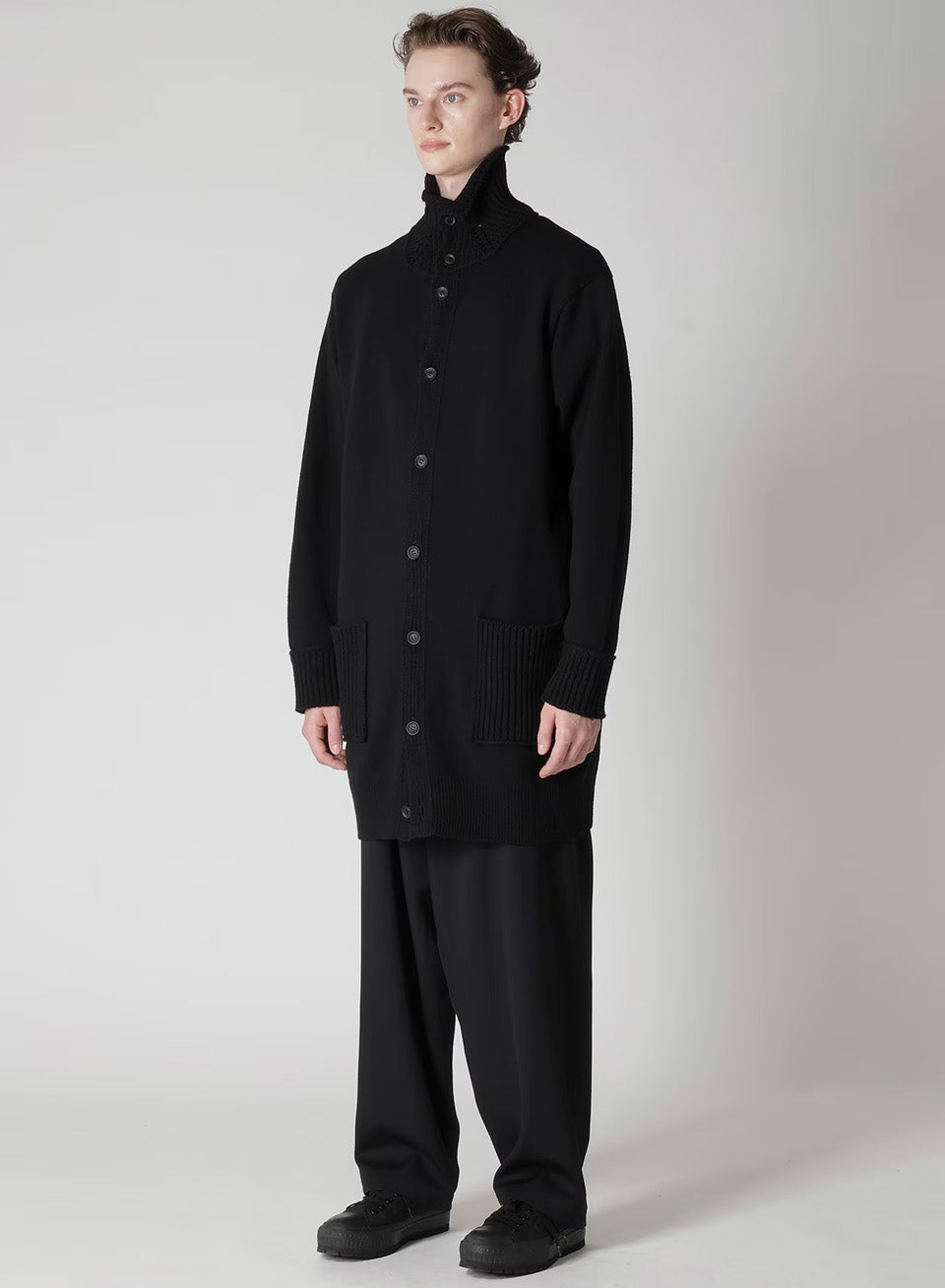 Yohji Yamamoto POUR HOMME-7G Jersey 3G Rib Designed Neck Long Cardigan-NOWALL