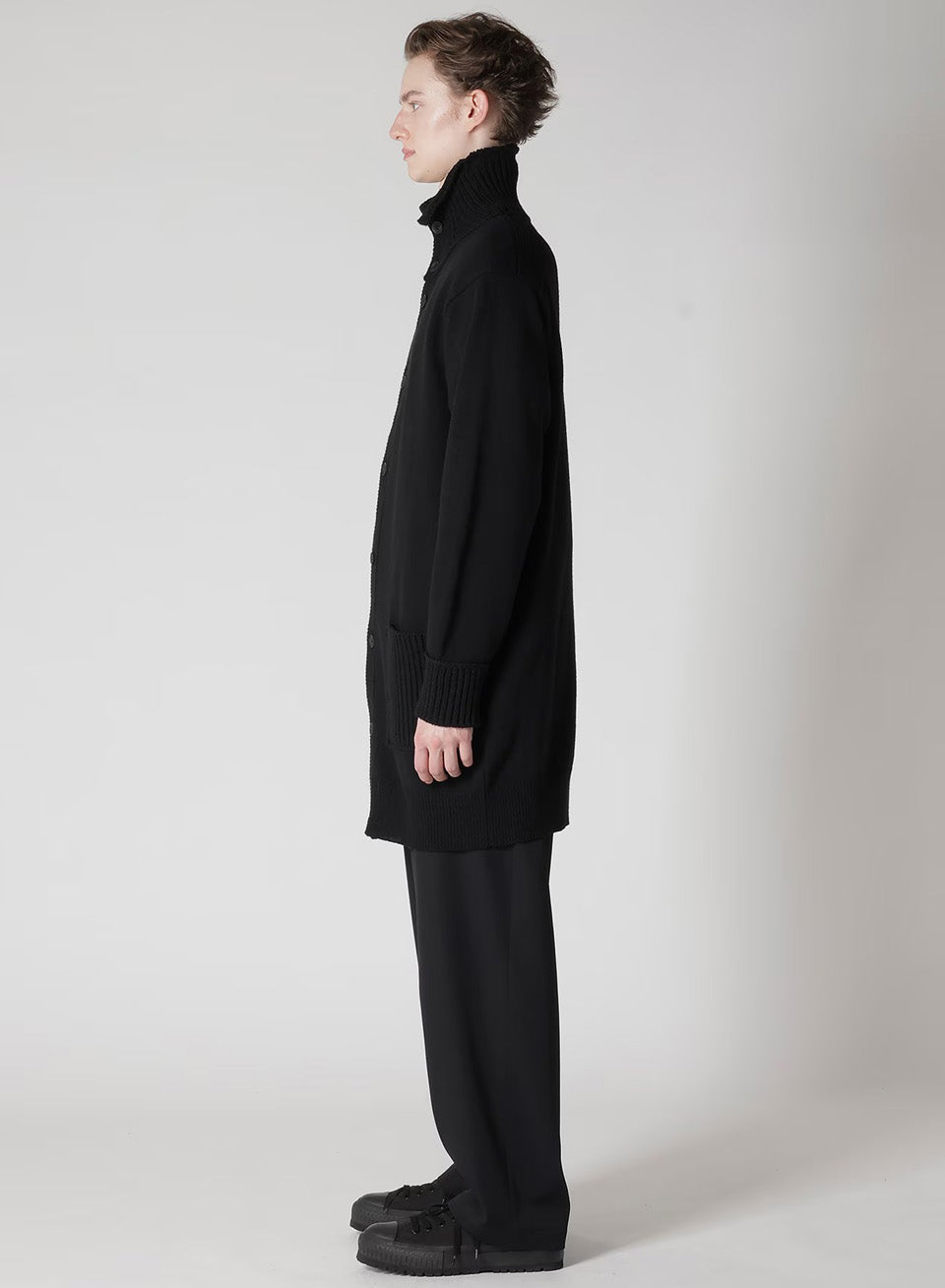 Yohji Yamamoto POUR HOMME-7G Jersey 3G Rib Designed Neck Long Cardigan-NOWALL