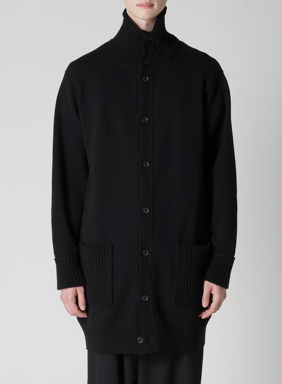 Yohji Yamamoto POUR HOMME-7G Jersey 3G Rib Designed Neck Long Cardigan-NOWALL