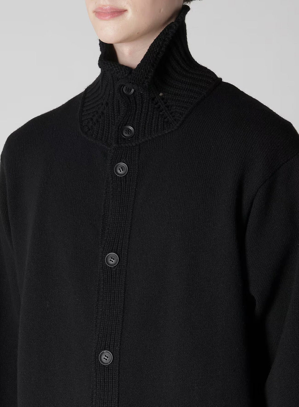 Yohji Yamamoto POUR HOMME-7G Jersey 3G Rib Designed Neck Long Cardigan-NOWALL