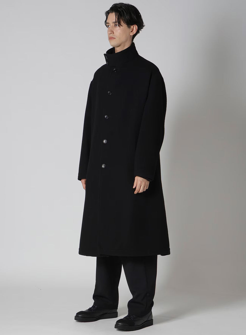 Yohji Yamamoto POUR HOMME-Airy Mosser Stand Collar Coat-NOWALL