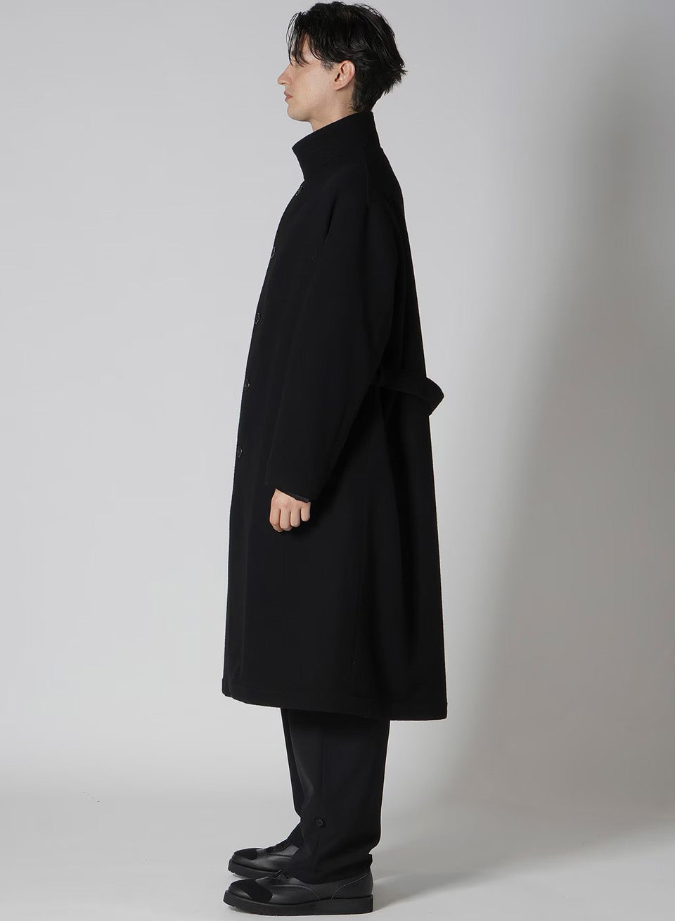 Yohji Yamamoto POUR HOMME-Airy Mosser Stand Collar Coat-NOWALL