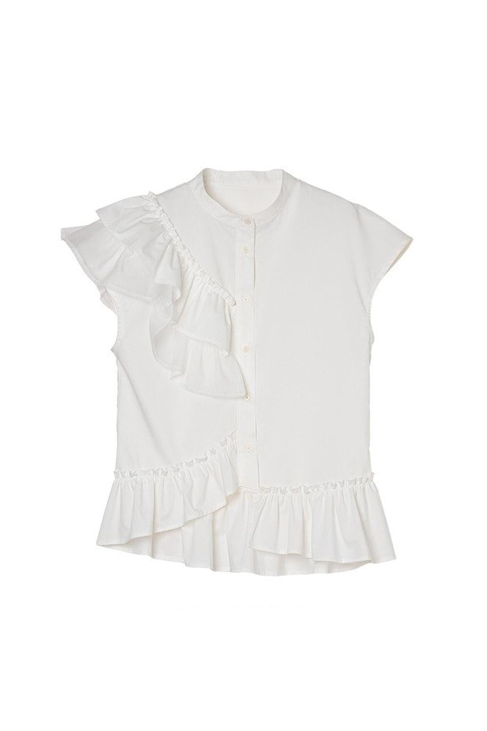 MICALLE MICALLE-Asymmetric Frill Sleeveless Blouse-NOWALL