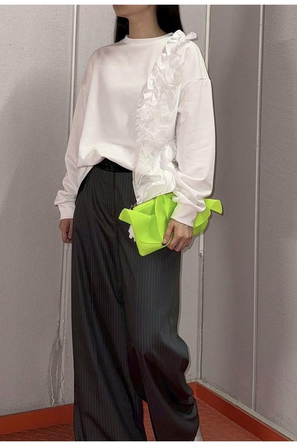 MICALLE MICALLE-Asymmetric Ruffle Sweat Top-NOWALL