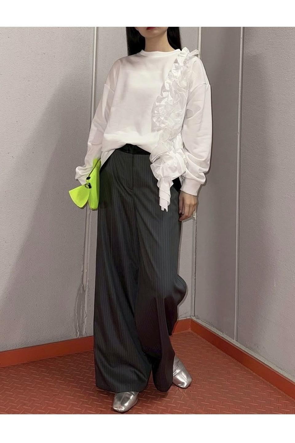 MICALLE MICALLE-Asymmetric Ruffle Sweat Top-NOWALL