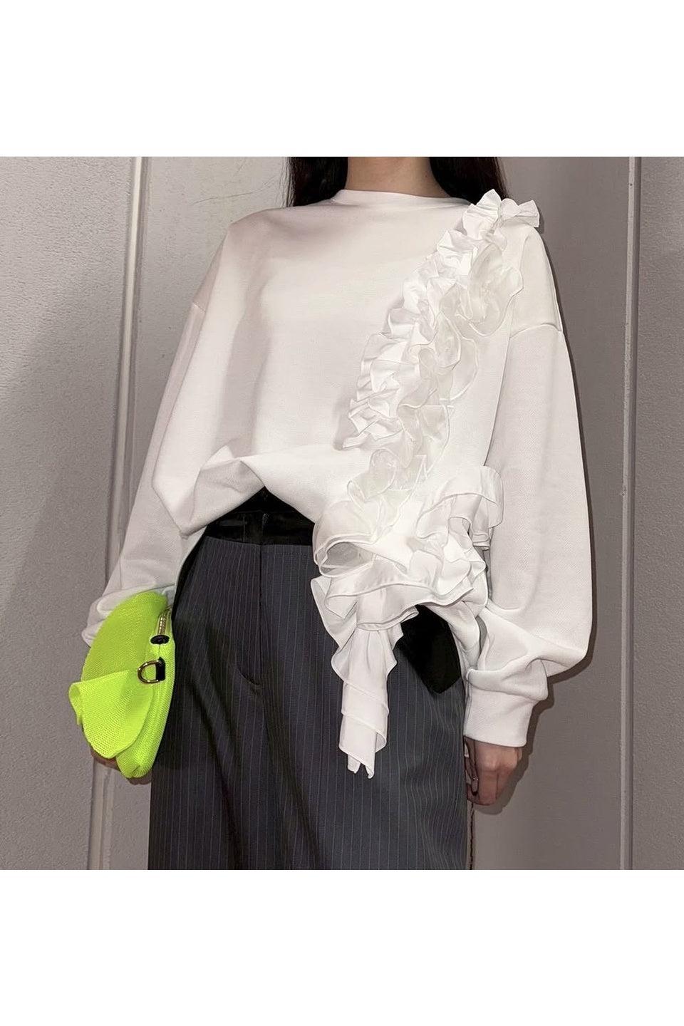 MICALLE MICALLE-Asymmetric Ruffle Sweat Top-NOWALL