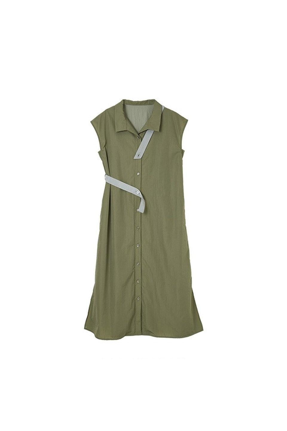 MICALLE MICALLE-Asymmetrical Strap Shirt Dress-NOWALL
