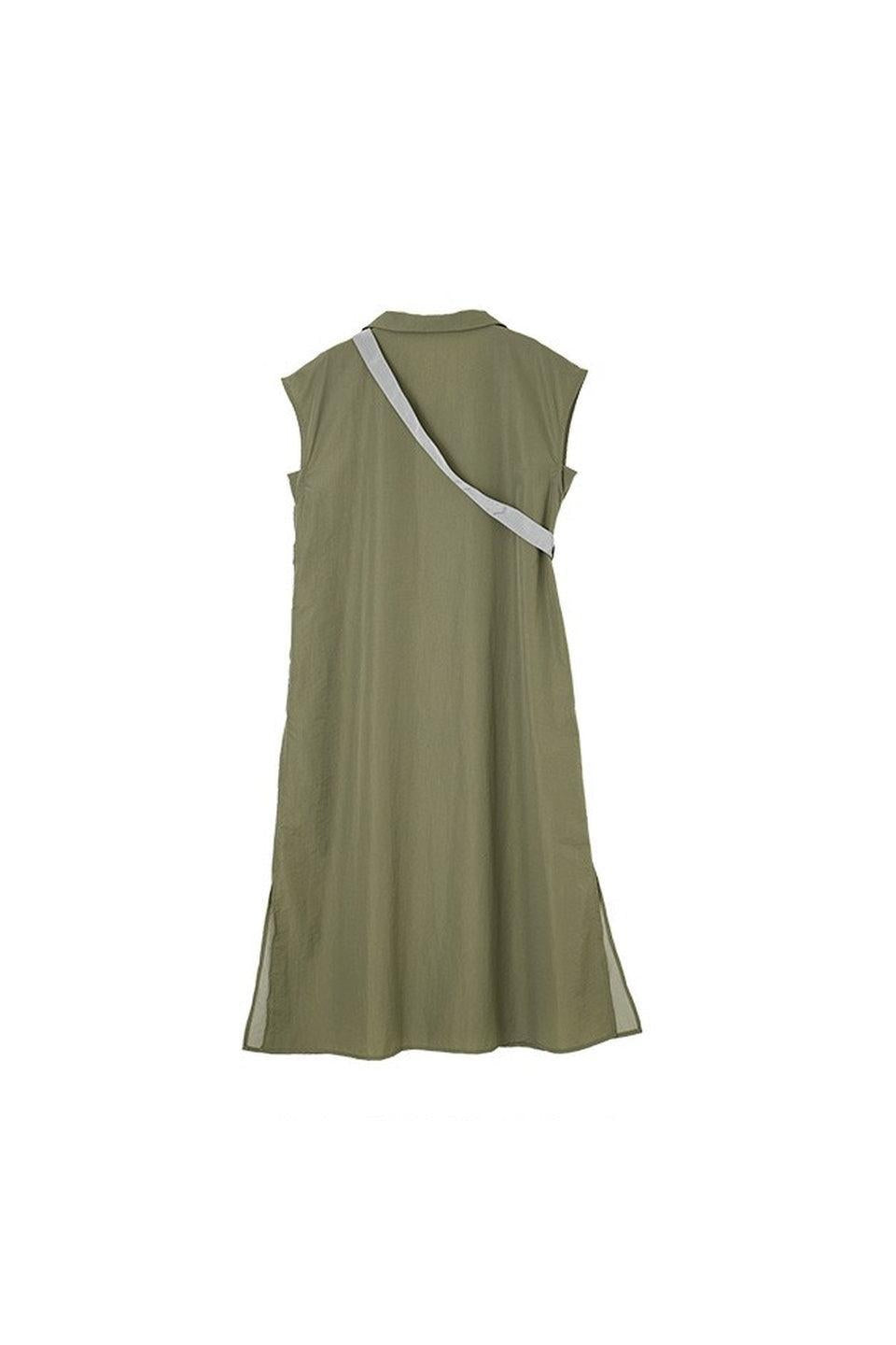 MICALLE MICALLE-Asymmetrical Strap Shirt Dress-NOWALL