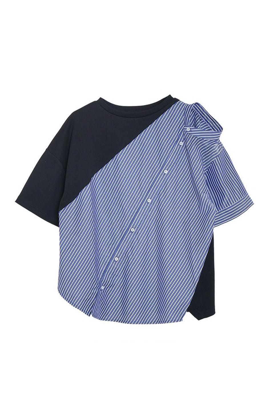 MICALLE MICALLE-Asymmetry Docking Stripe Shirt Tee-NOWALL