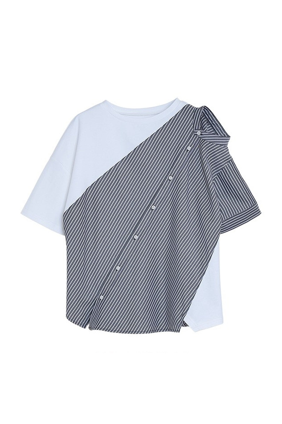 MICALLE MICALLE-Asymmetry Docking Stripe Shirt Tee-NOWALL