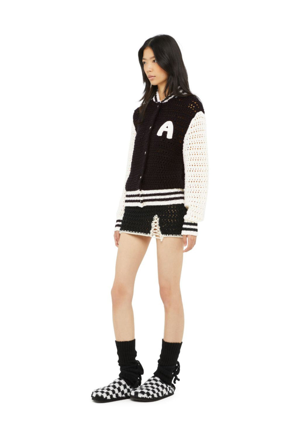 ALANUI-B & W Crochet Bomber Jacket-NOWALL