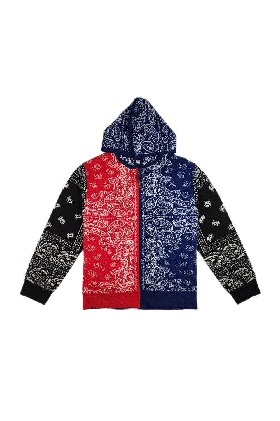 RtA-BANDANA MULTI COLOR ZIP UP KNIT HOODIE-NOWALL