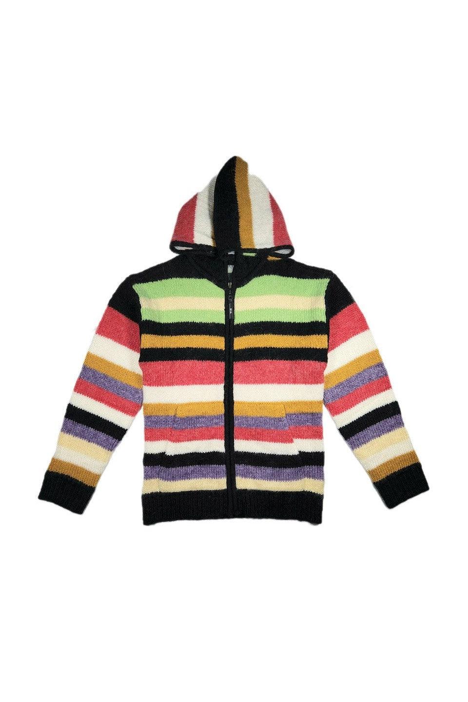 RtA-BORDER MULTI COLOR ZIP UP KNIT HOODIE-NOWALL