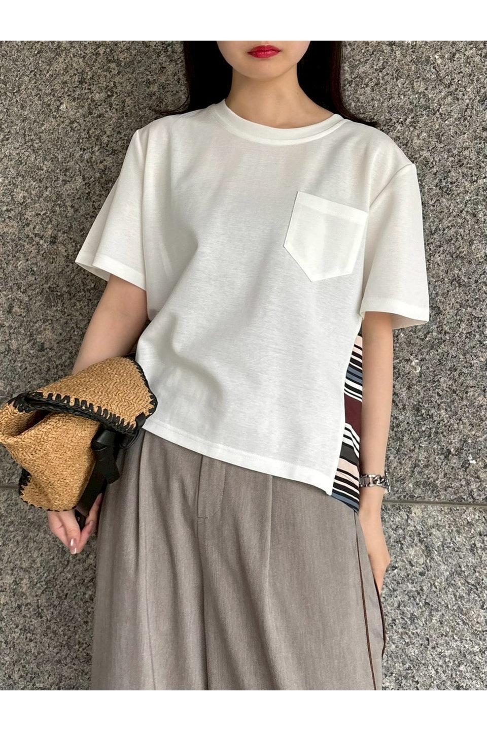 MICALLE MICALLE-Back Border Stripe Flare Tee-NOWALL