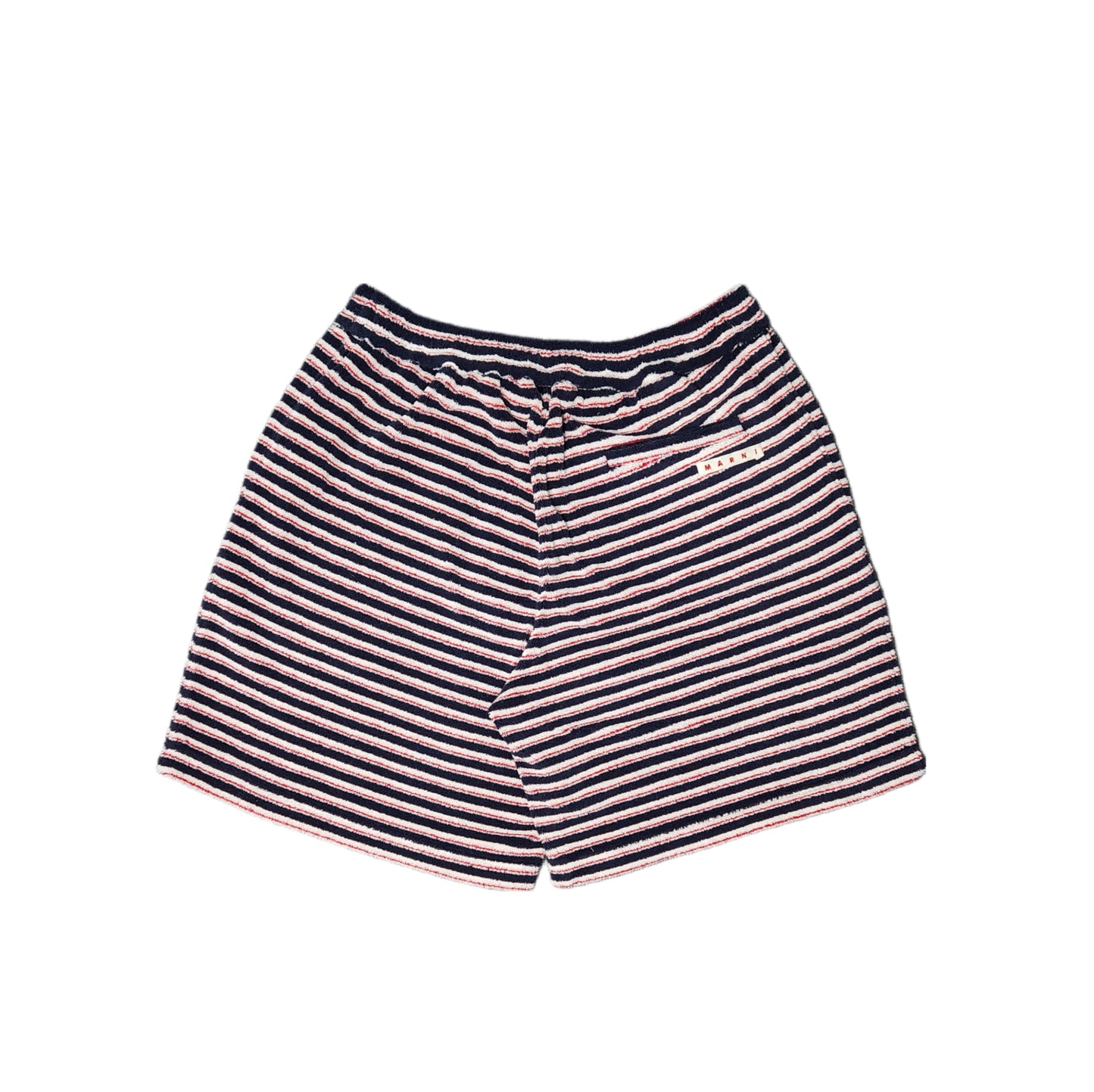 RED AND BLUE STRIPED TERRY SHORT PANTS