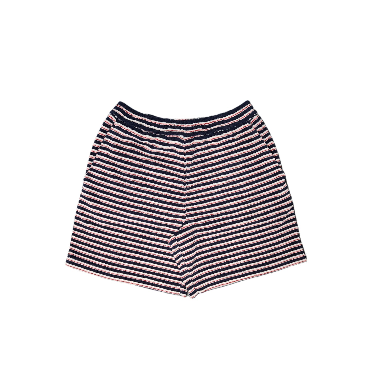 RED AND BLUE STRIPED TERRY SHORT PANTS