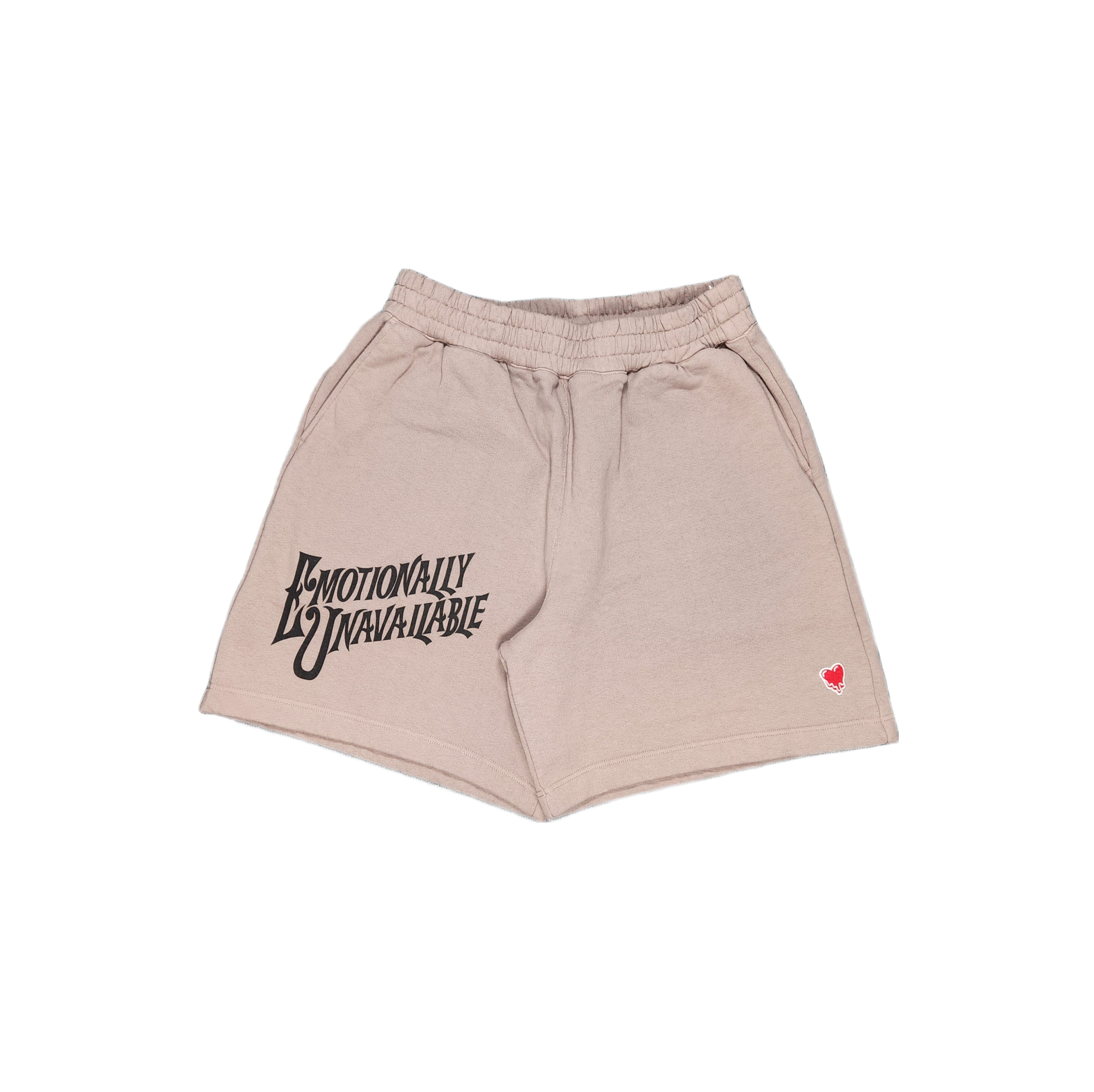 EMOTIONALLY UNAVAILABLE-SCRIPT LOGO SWEAT SHORTS-NOWALL