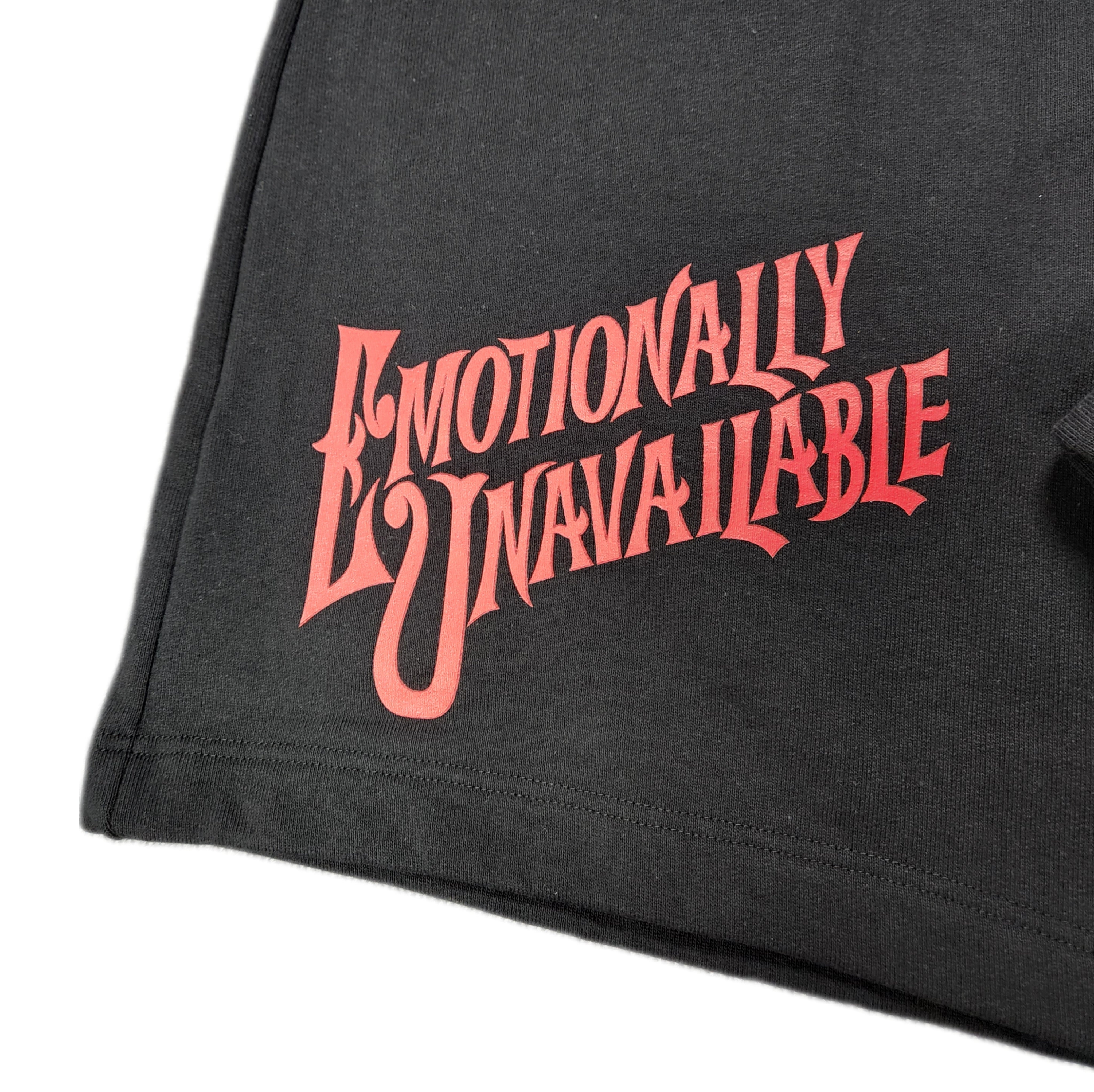 EMOTIONALLY UNAVAILABLE-SCRIPT LOGO SWEAT SHORTS-NOWALL