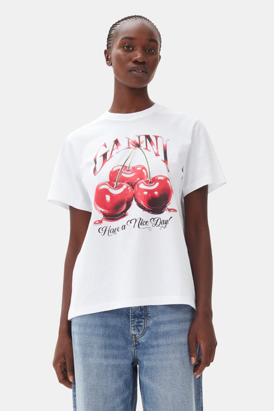 GANNI-Basic Jersey Cherry Relaxed T-shirt-NOWALL