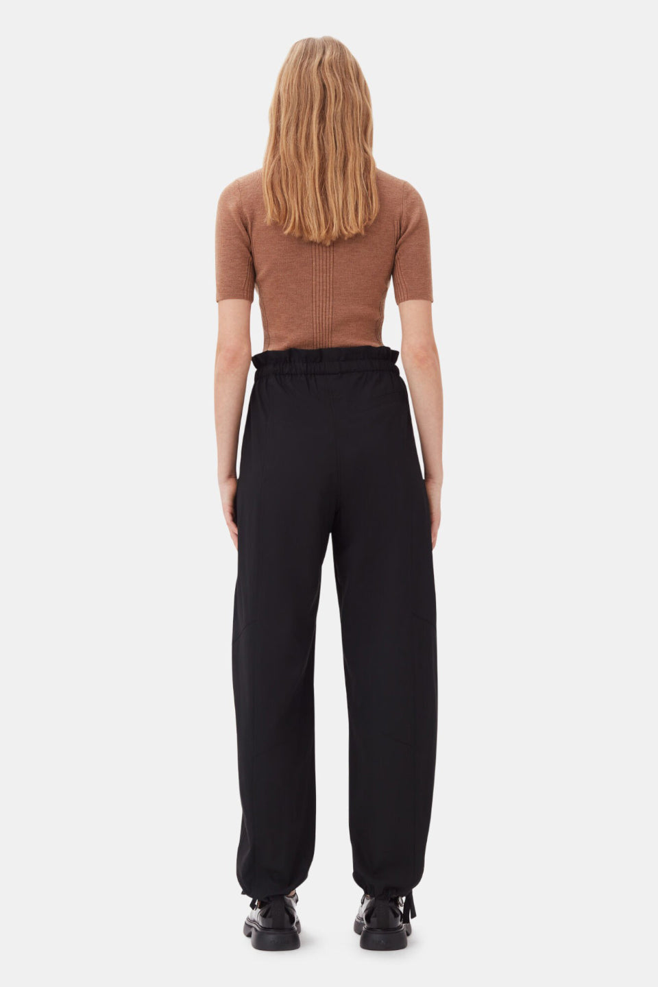 GANNI-Black Drapey Melange Elasticated Waist Trousers-NOWALL