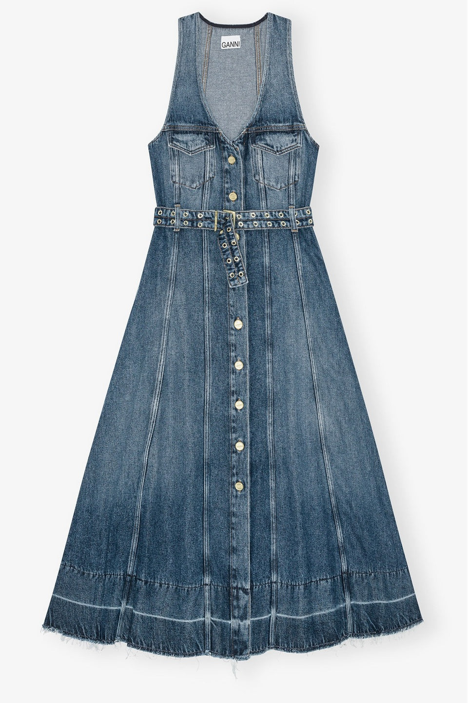 GANNI-Blue Belted Midi Dress-NOWALL