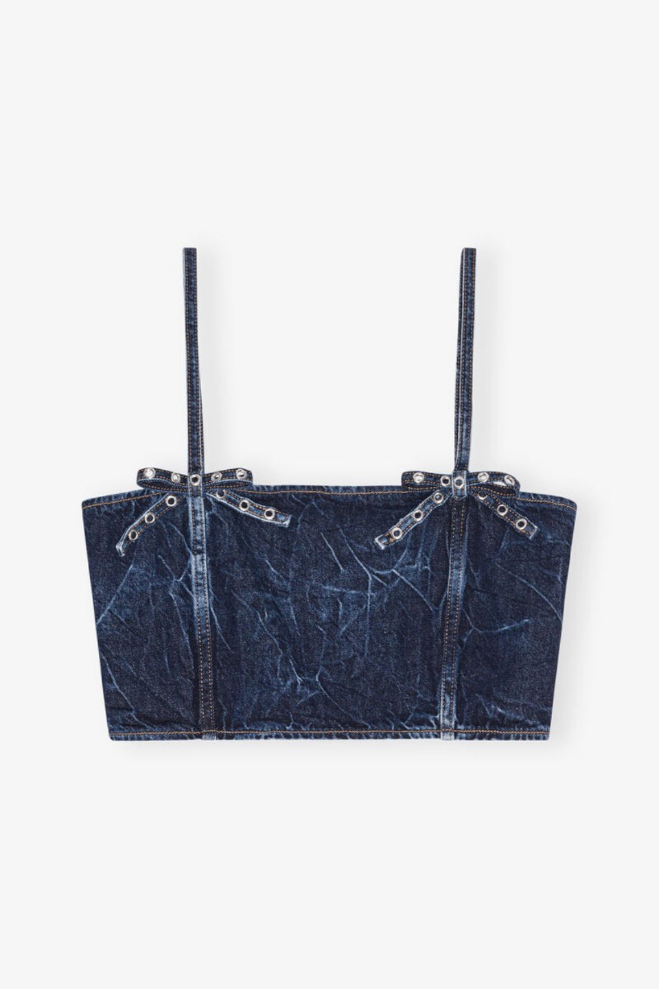 GANNI-Blue Crinkled Future Denim Strap Top-NOWALL