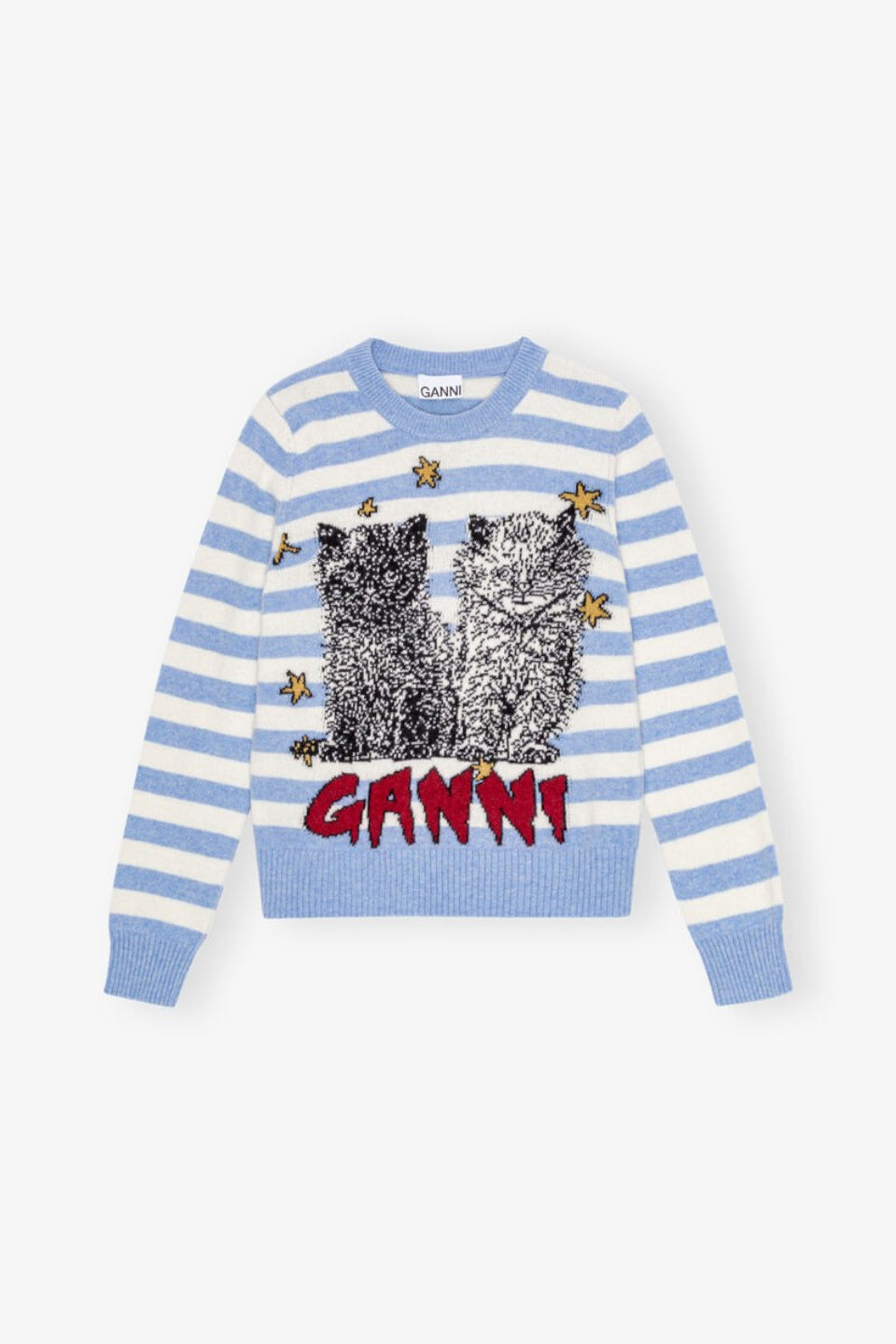 GANNI-Blue Striped Graphic Cat Jumper-NOWALL