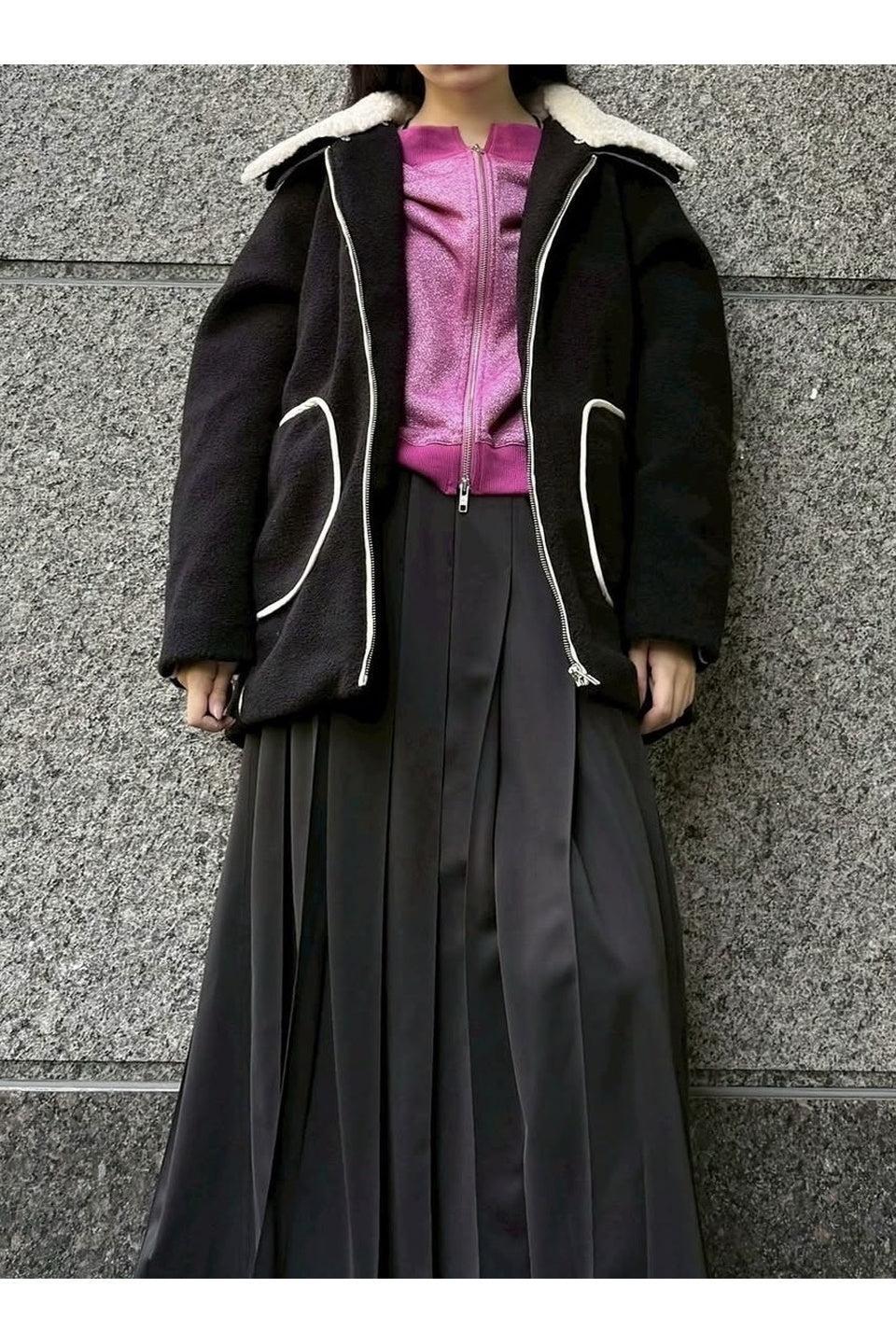 MICALLE MICALLE-Boa Collar Wool Half Coat-NOWALL