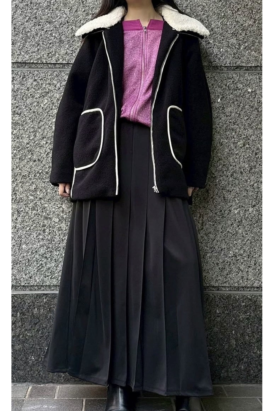 MICALLE MICALLE-Boa Collar Wool Half Coat-NOWALL