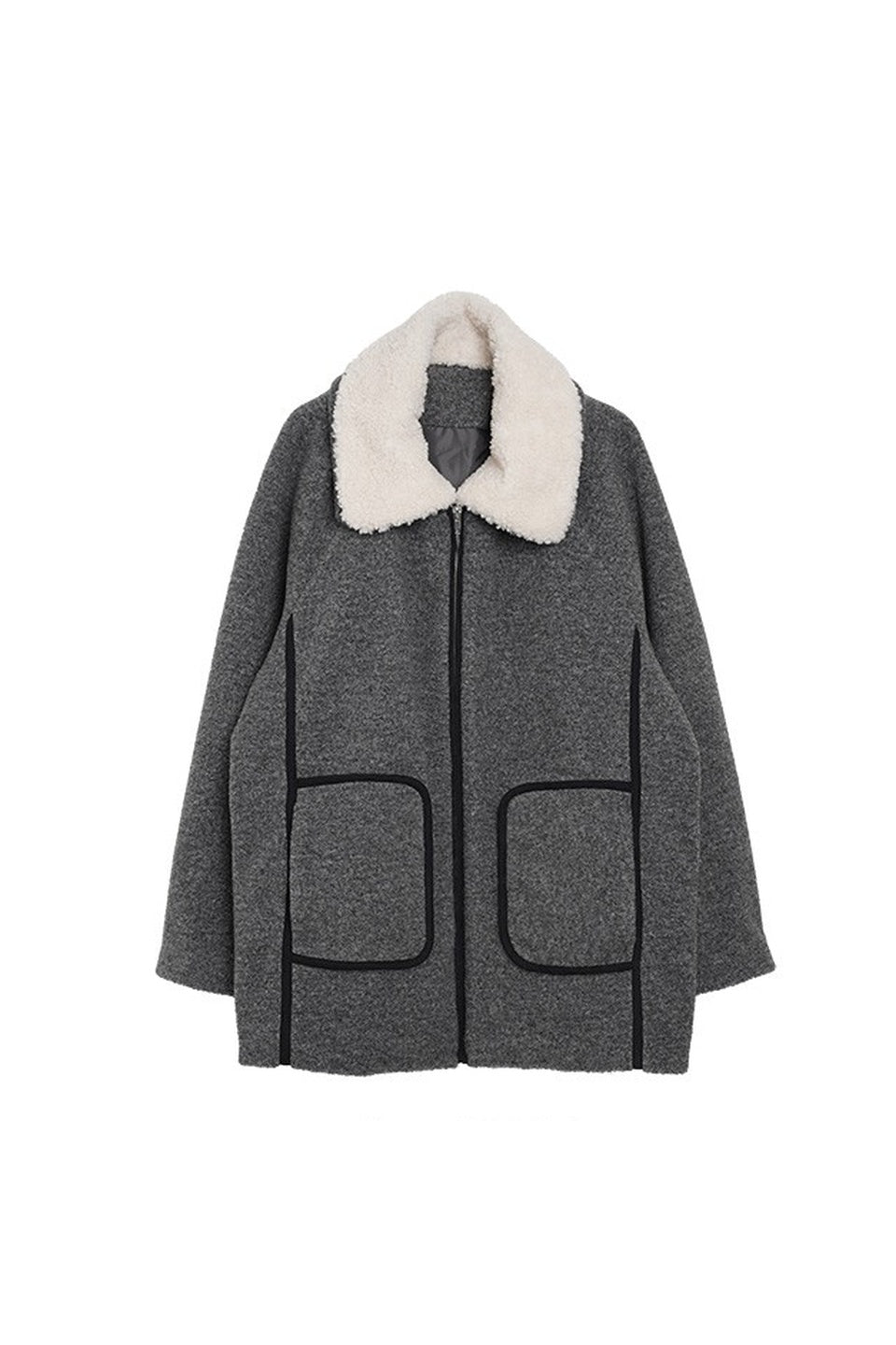 MICALLE MICALLE-Boa Collar Wool Half Coat-NOWALL