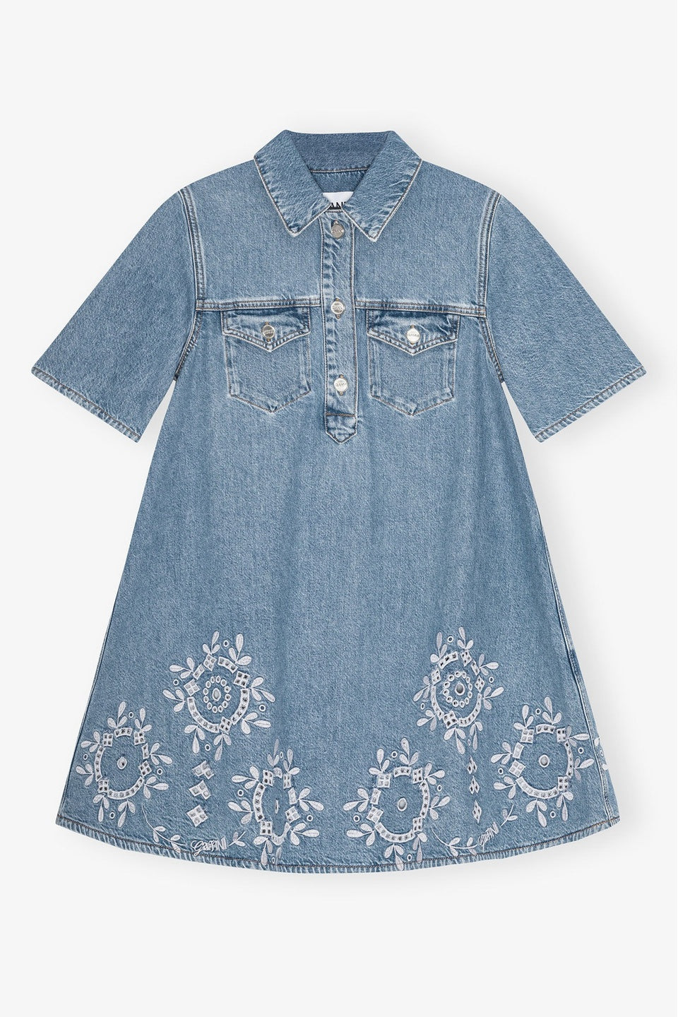 GANNI-Broderie Anglaise Mini Dress-NOWALL
