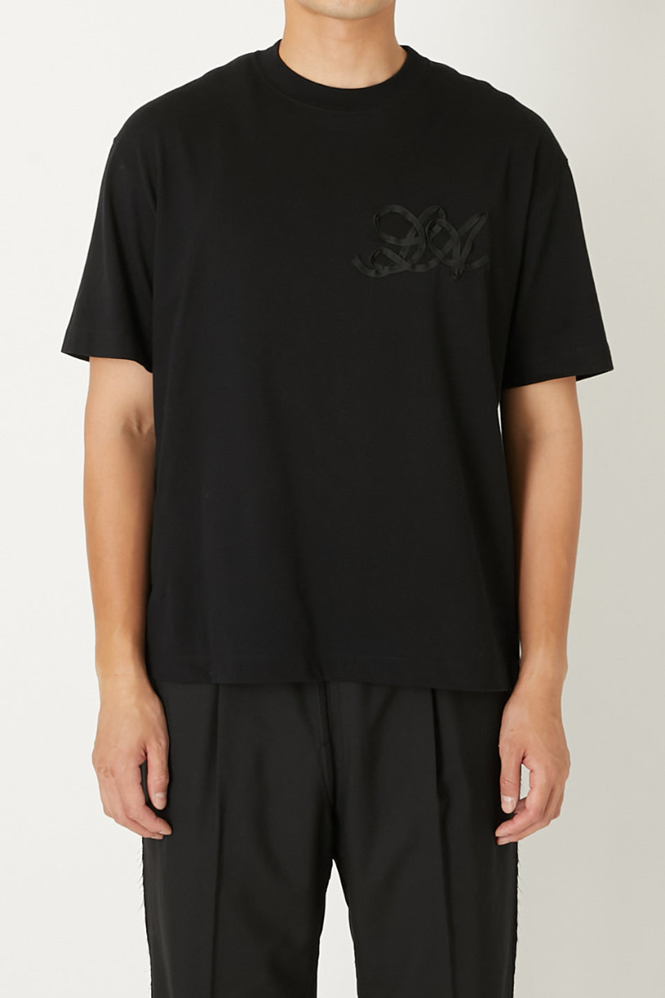 ALMOSTBLACK-Code Embroidery Crewneck T-shirt-NOWALL